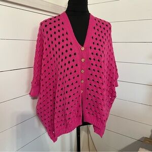 Georgina Estefania Pink Distressed Button-Up Women Sweater Size S